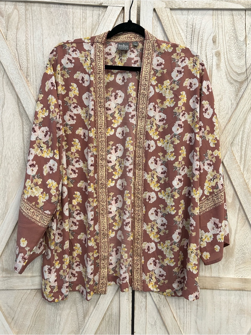 Soho Mauve Floral Open-Front Kimono Jacket